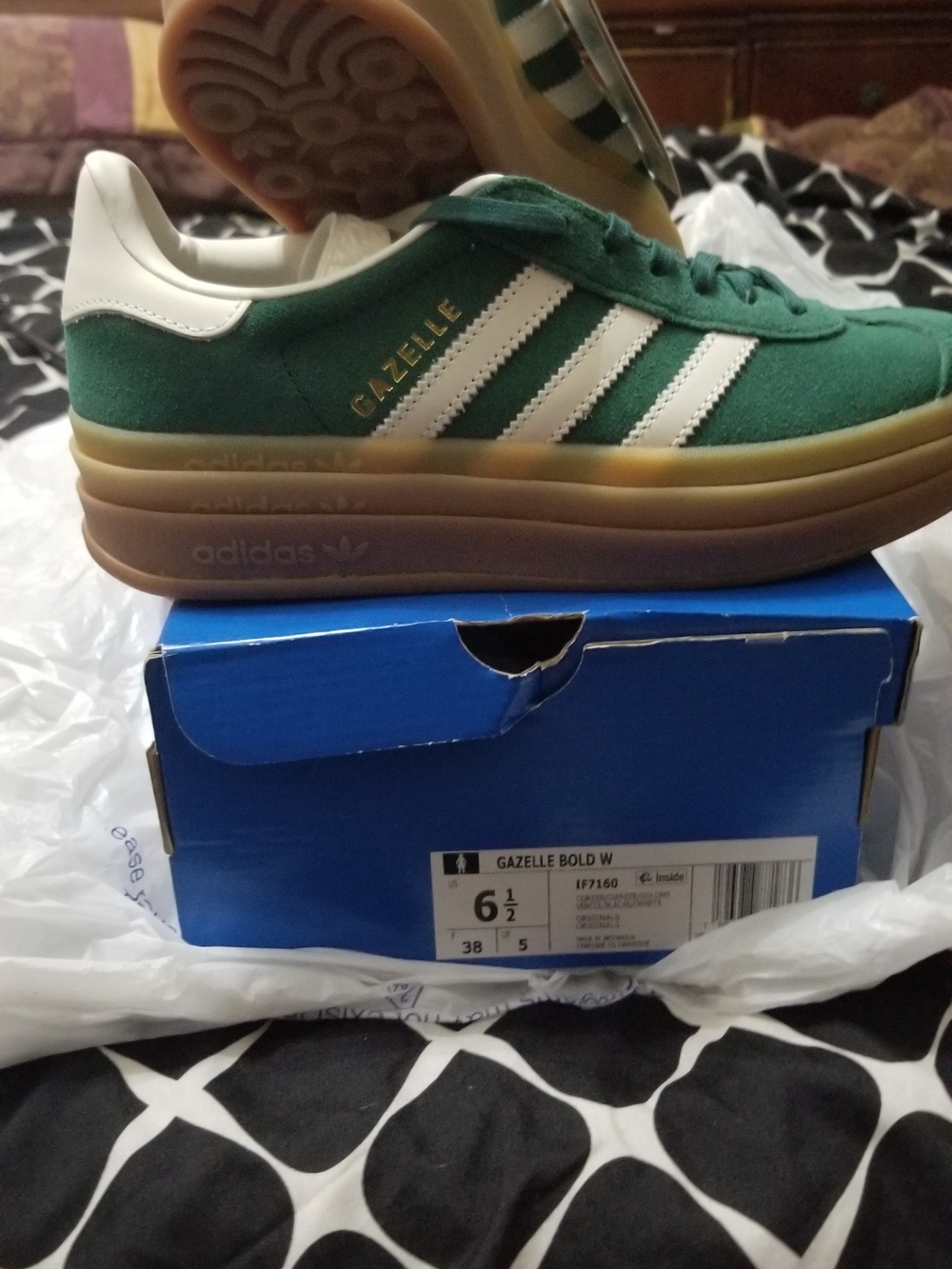 adidas Gazelle Bold Platform Sneakers in Green and White